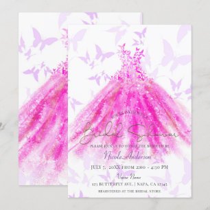 Schmetterling Tanz Lila & Rosa Kleid Brautparty Einladung