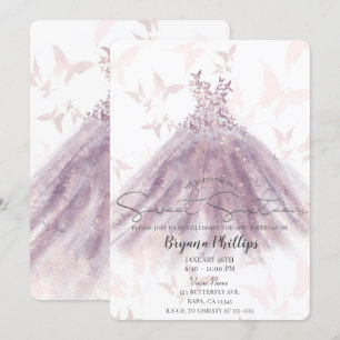 Schmetterling Tanz Mauve Glitzer Kleid Süße 16 Par Einladung