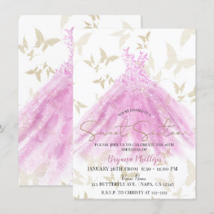 Schmetterling Tanz Rosa & Gold Kleid Sweet 16 Einladung