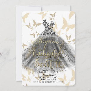Schmetterling Tanzkleid Schwarz Gold Sweet 16 16. Einladung