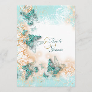 Schmetterling-Themen-Hochzeit aqua Gold Einladung