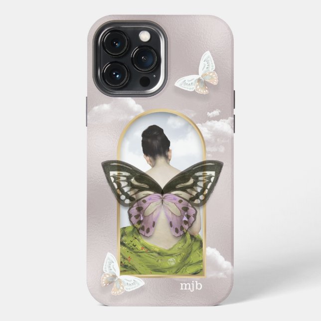 Schmetterling Traum Fantasy Collage mit Monogramm iPhone Hülle (Rückseite)