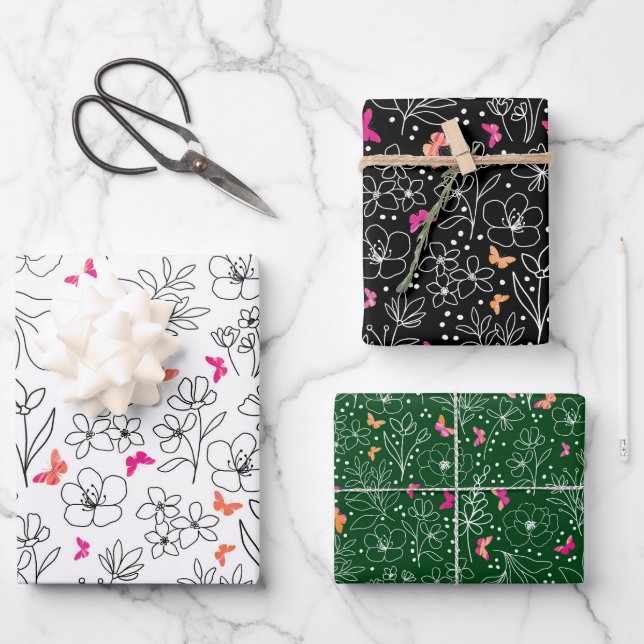 Schmetterling-Trio-Geschenkpapier Geschenkpapier Set (Vorderseite)