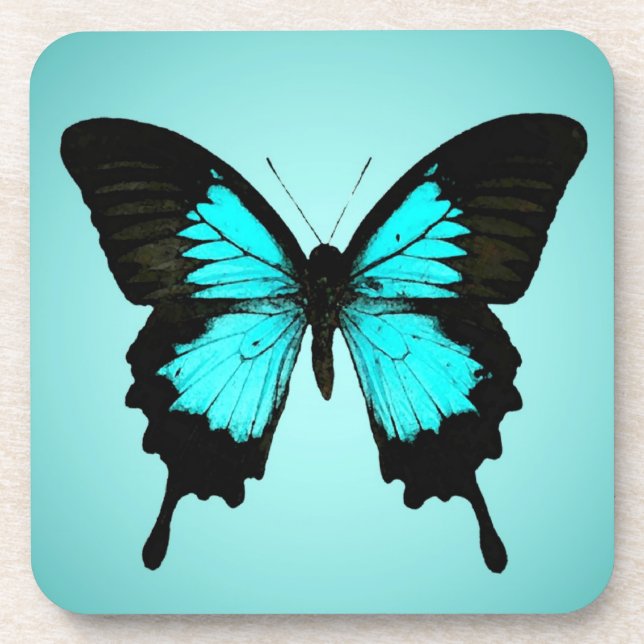 Schmetterling - türkisblau und schwarz untersetzer (Vorderseite)
