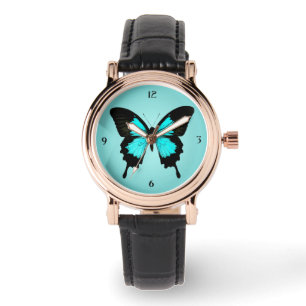 Schmetterling - Türkisblau und -SCHWARZES Armbanduhr