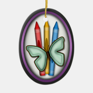 Schmetterling u. Zeichenstifte - Geschenk für Keramikornament