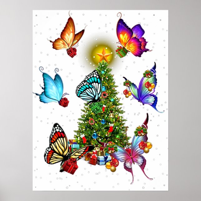 Schmetterling um Weihnachtsbaumschmetterlinge Weih Poster (Vorne)