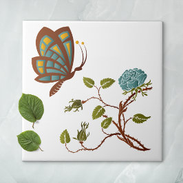 Schmetterling und blaue Rose Fliese