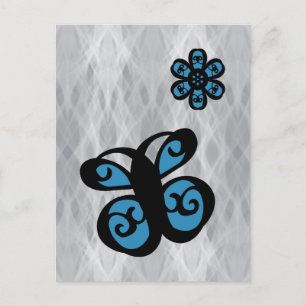 Schmetterling und Blume Design, Blauer Farbschlauc Postkarte