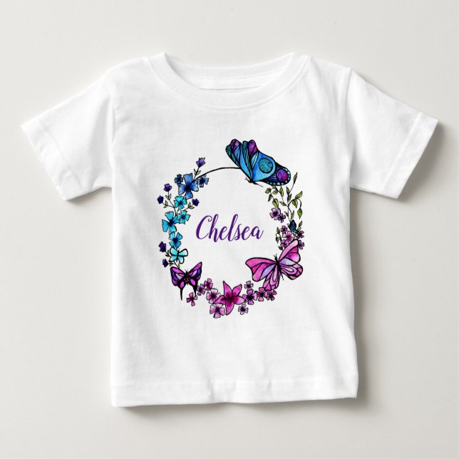 Schmetterling und Blume Kranz Baby T-shirt (Vorderseite)