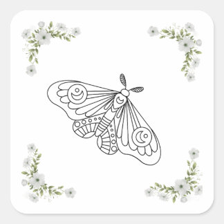 Schmetterling und Blume Quadratischer Aufkleber