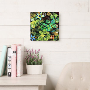 Schmetterling und Blume Rodilius Square Clock Quadratische Wanduhr