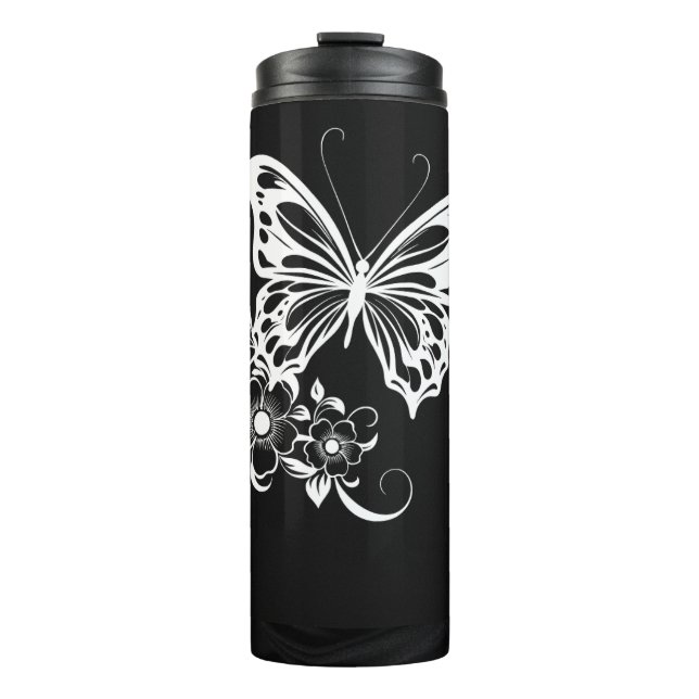 Schmetterling und Blume Thermosbecher (Vorderseite)