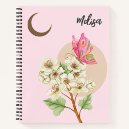 Schmetterling und Blume unter dem Mond - Notebook Notizbuch