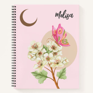 Schmetterling und Blume unter dem Mond - Notebook Notizbuch