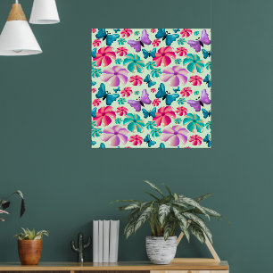 Schmetterling- und Blumen-Ästhetik-Muster Poster