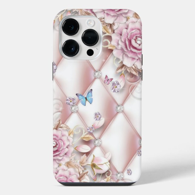 Schmetterling und Blumen iPhone Hülle (Rückseite)