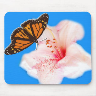 Schmetterling und Blumen-Mauspad, rosa Rhododendro Mousepad