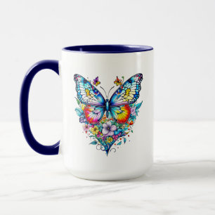 Schmetterling und Blumenherz Personalisiert Tasse