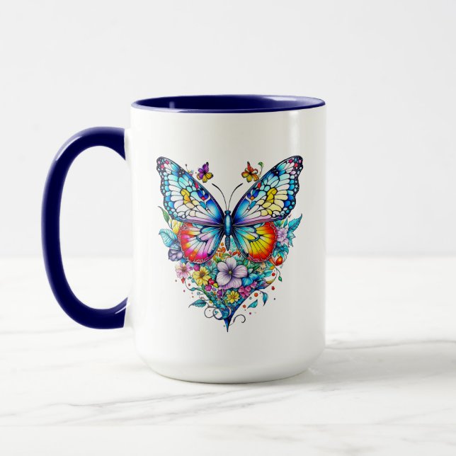 Schmetterling und Blumenherz Personalisiert Tasse (Links)