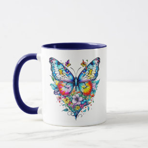 Schmetterling und Blumenherz Personalisiert Tasse