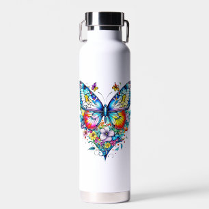 Schmetterling und Blumenherz Personalisiert Trinkflasche