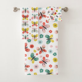 Schmetterling- und Blumenmuster  Badhandtuch Set