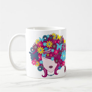 Schmetterling und Blumenschönheitsfrauenkopf-Tass Tasse
