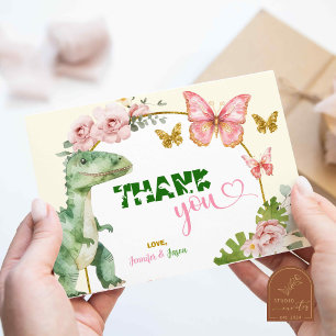 Schmetterling und Dinosaurier gemeinsames Geschwis Dankeskarte