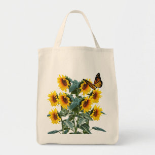 Schmetterling und gelbe Sonnenblumen Baumwoll-Twil Tragetasche