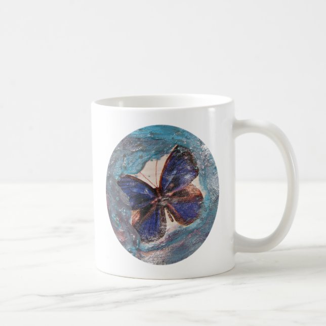 Schmetterling und geschmolzener Crayon Collage Tasse (Rechts)