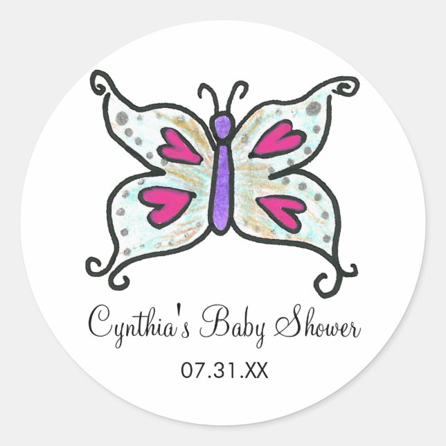 Schmetterling und Herz-Liebesmarken / Rundkleber Runder Aufkleber (Vorderseite)