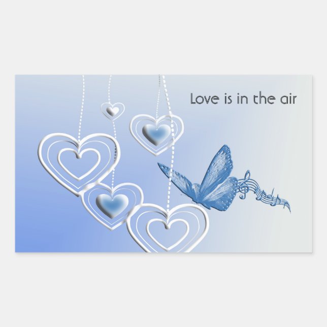 Schmetterling und Herz Rechteckiger Aufkleber (Vorderseite)