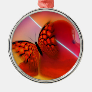 Schmetterling und Herz Silbernes Ornament