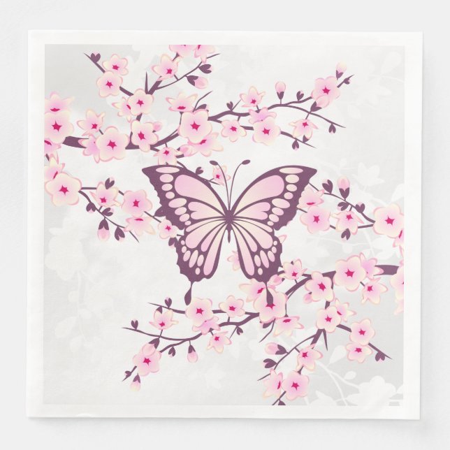 Schmetterling und Kirschblossom Rosa Weiß Serviette (Vorderseite)