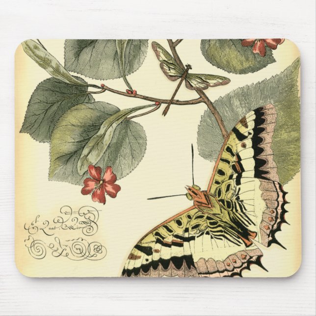 Schmetterling und Libelle mit roten Blume Mousepad (Vorne)
