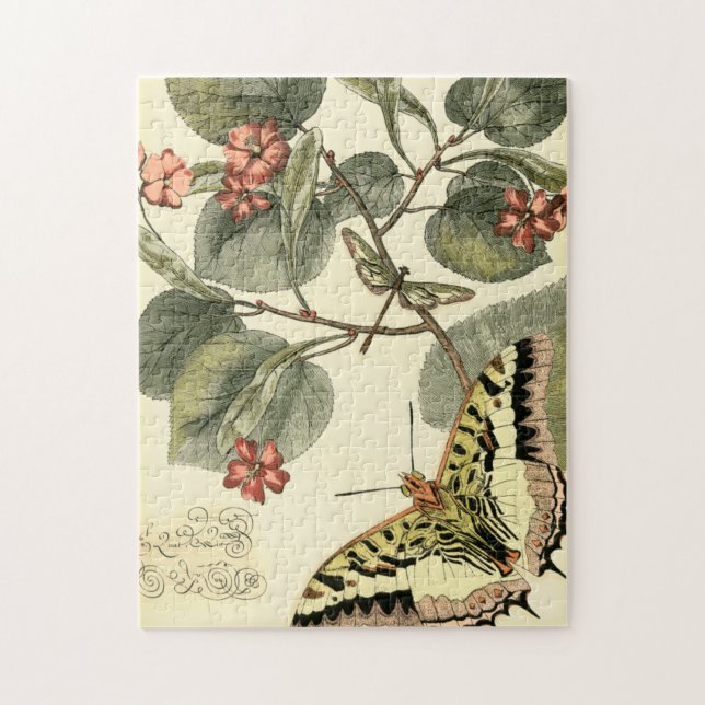 Schmetterling und Libelle mit roten Blume Puzzle (Vertikal)
