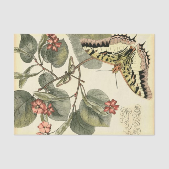 Schmetterling und Libelle mit roten Blume Seidenpapier (Vorderseite)