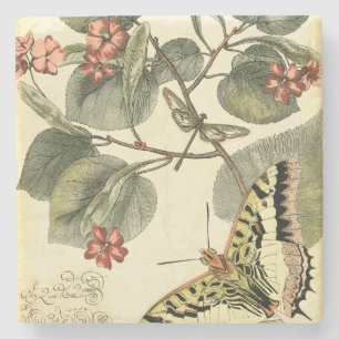 Schmetterling und Libelle mit roten Blume Steinuntersetzer