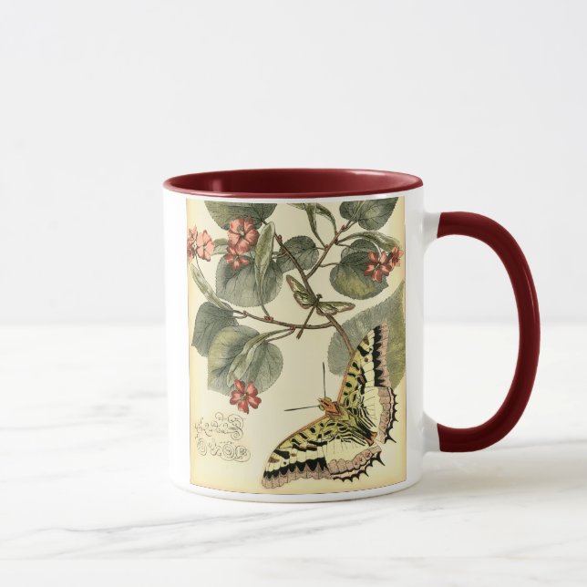 Schmetterling und Libelle mit roten Blume Tasse (Rechts)