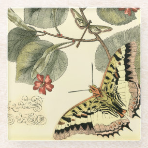 Schmetterling und Libelle mit roten Blumen Glasuntersetzer