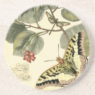 Schmetterling und Libelle mit roten Blumen Sandstein Untersetzer