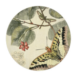 Schmetterling und Libelle mit roten Blumen Schneidebrett