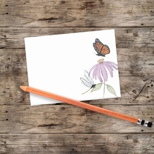 Schmetterling und Libelle mit violetter Blume Post-it Klebezettel