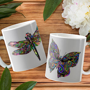 Schmetterling und Libelle. Psychedelische Insekten Kaffeetasse