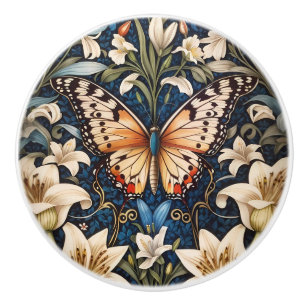 Schmetterling und Lilien Botanisch Keramikknauf
