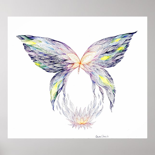 Schmetterling und Lotus Poster (Vorne)