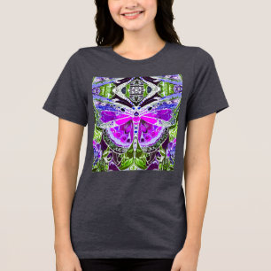 Schmetterling und Medallion Batik Muster in Violet Tri-Blend Shirt