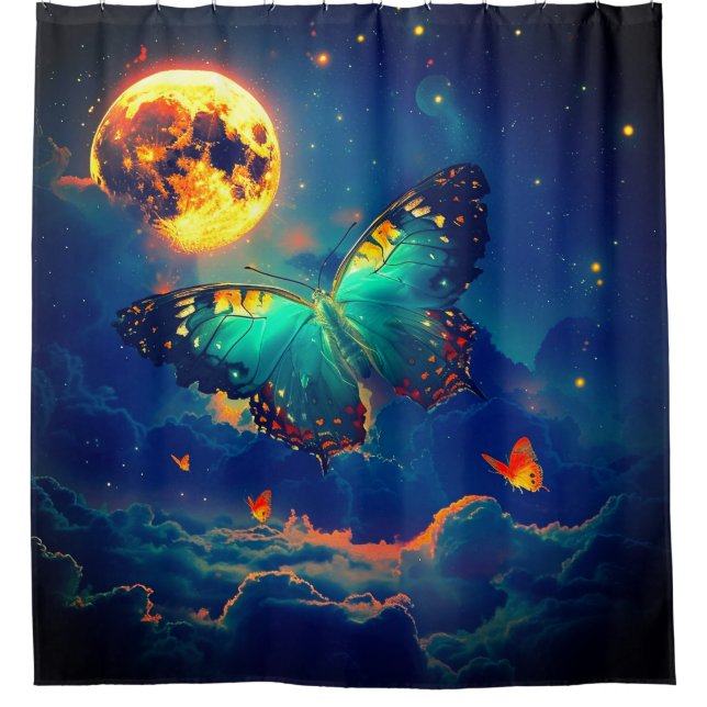 Schmetterling und Mond Duschvorhang (Vorderseite)