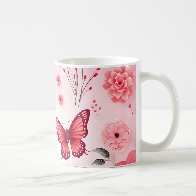 Schmetterling und rosa Blüte Kaffeetasse (Rechts)